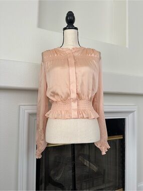 BCBGeneration Peach Long-Sleeve Ruffle-Hem Blouse Size S